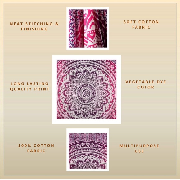 Pink Ombre Mandala Tapestry Hippie Cotton - Picture 7 of 7